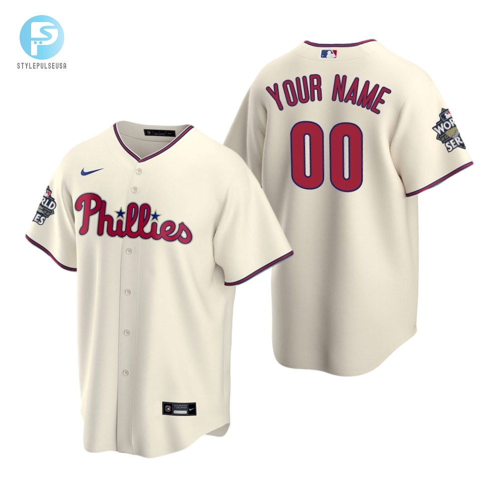 Mens Philadelphia Phillies Custom 00 Cream 202223 World Series Jersey 