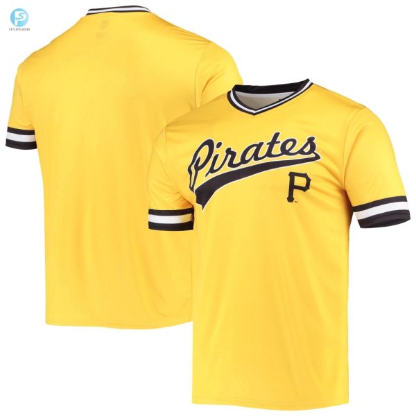 Mens Stitches Goldblack Pittsburgh Pirates Cooperstown Collection Vneck Team Color Jersey stylepulseusa 1