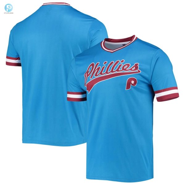 Mens Stitches Light Blueburgundy Philadelphia Phillies Cooperstown Collection Vneck Team Color Jersey stylepulseusa 1 1