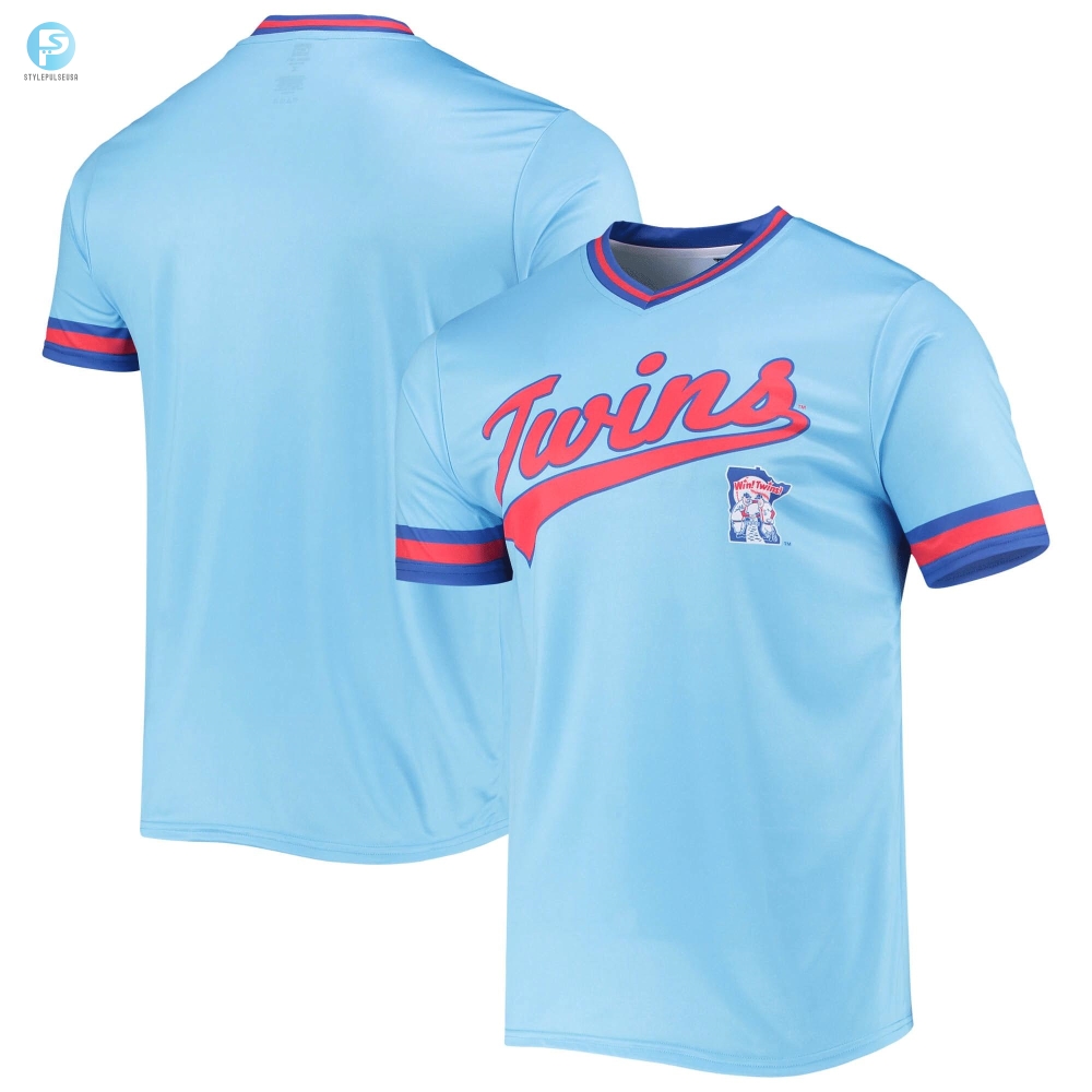 Mens Stitches Light Blueroyal Minnesota Twins Cooperstown Collection Vneck Team Color Jersey 