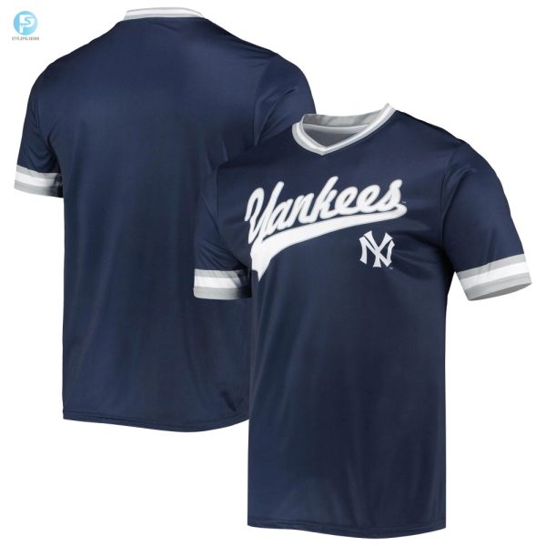 Mens Stitches Navygray New York Yankees Cooperstown Collection Vneck Team Color Jersey stylepulseusa 1