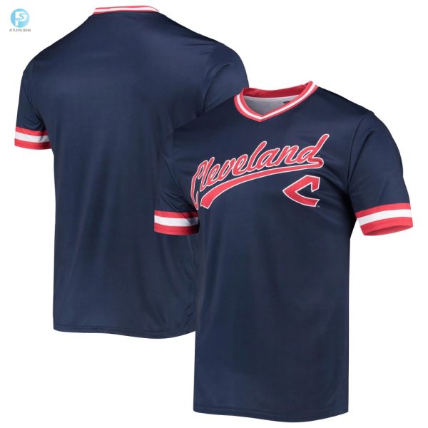 Mens Stitches Navyred Cleveland Indians Cooperstown Collection Vneck Team Color Jersey stylepulseusa 1