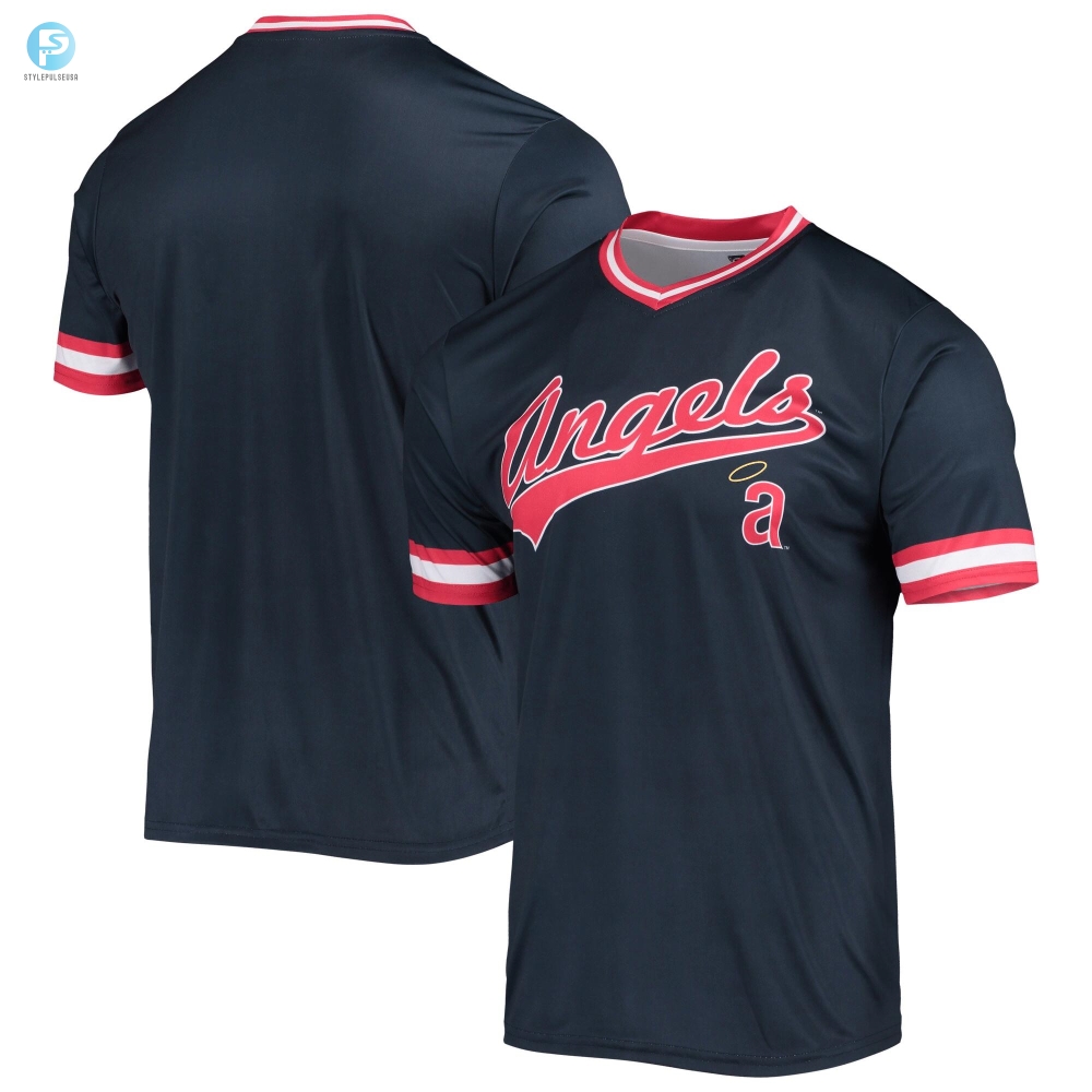 Mens Stitches Navyred Los Angeles Angels Cooperstown Collection Vneck Team Color Jersey 