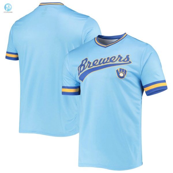 Mens Stitches Powder Blueroyal Milwaukee Brewers Cooperstown Collection Vneck Team Color Jersey stylepulseusa 1