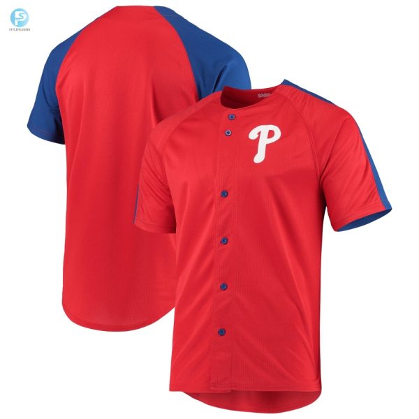 Mens Stitches Red Philadelphia Phillies Logo Buttonup Jersey stylepulseusa 1