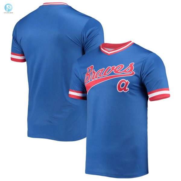 Mens Stitches Royalred Atlanta Braves Cooperstown Collection Vneck Team Color Jersey stylepulseusa 1