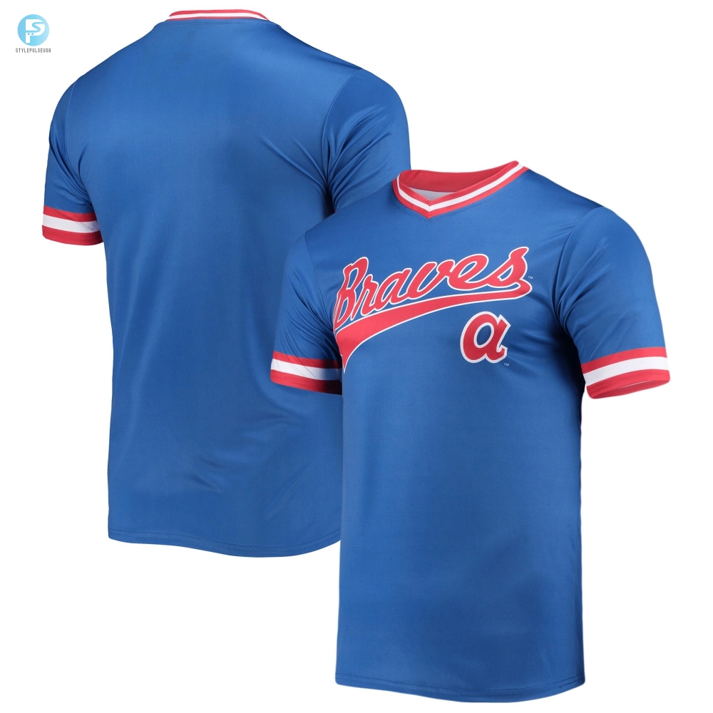 Mens Stitches Royalred Atlanta Braves Cooperstown Collection Vneck Team Color Jersey 