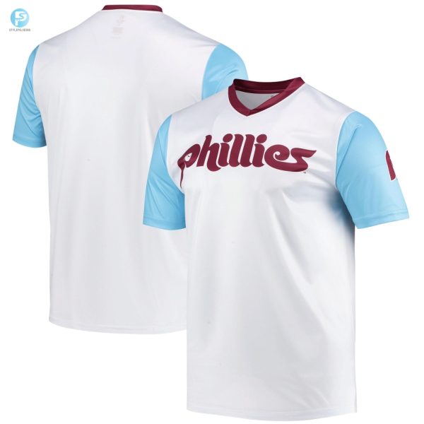 Mens Stitches White Philadelphia Phillies Cooperstown Collection Wordmark Vneck Jersey stylepulseusa 1 1