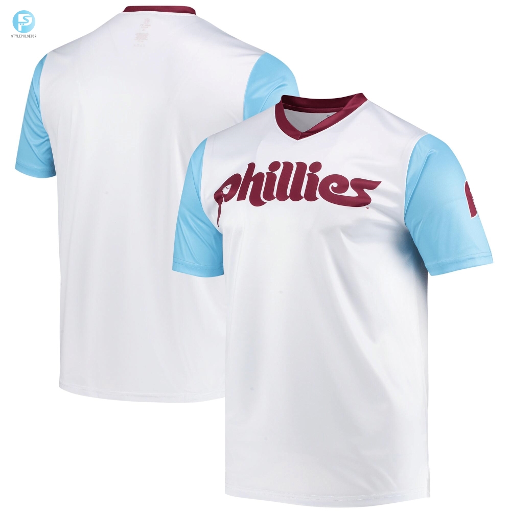 Mens Stitches White Philadelphia Phillies Cooperstown Collection Wordmark Vneck Jersey 