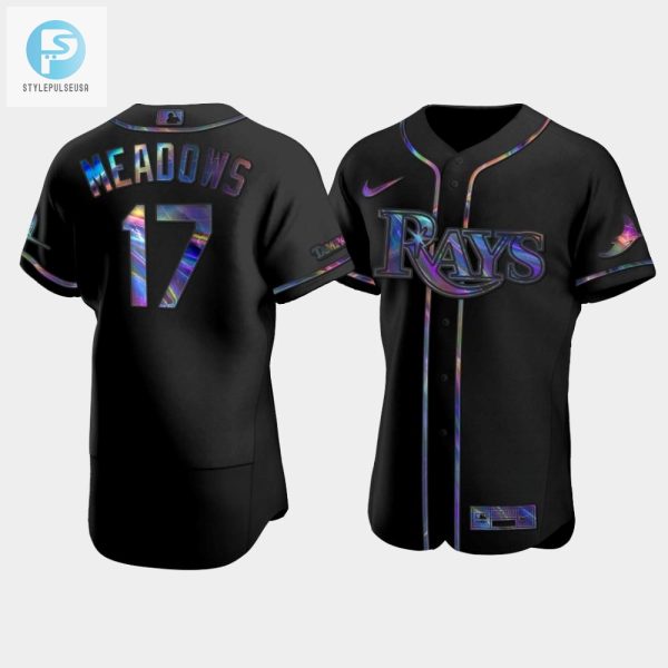 Mens Tampa Bay Rays Austin Meadows 17 Black Holographic Golden Edition Jersey stylepulseusa 1