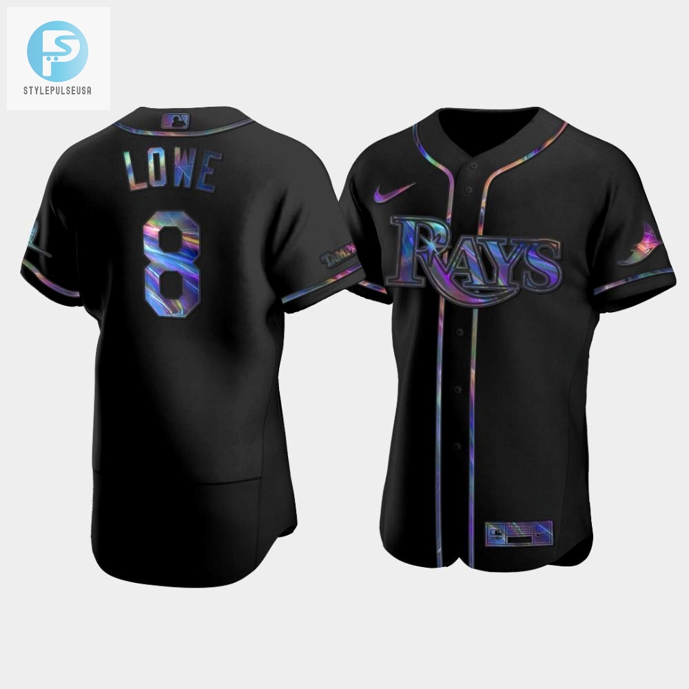 Mens Tampa Bay Rays Brandon Lowe 8 Black Holographic Golden Edition Jersey 