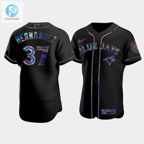 Mens Toronto Blue Jays Teoscar Hernandez 37 Black Golden Edition Holographic Jersey stylepulseusa 1