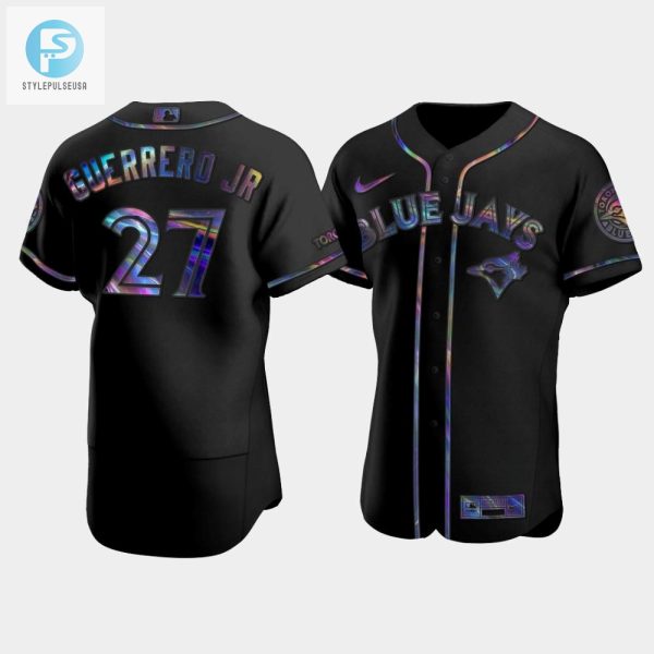 Mens Toronto Blue Jays Vladimir Guerrero Jr. 27 Black Golden Edition Holographic Jersey stylepulseusa 1