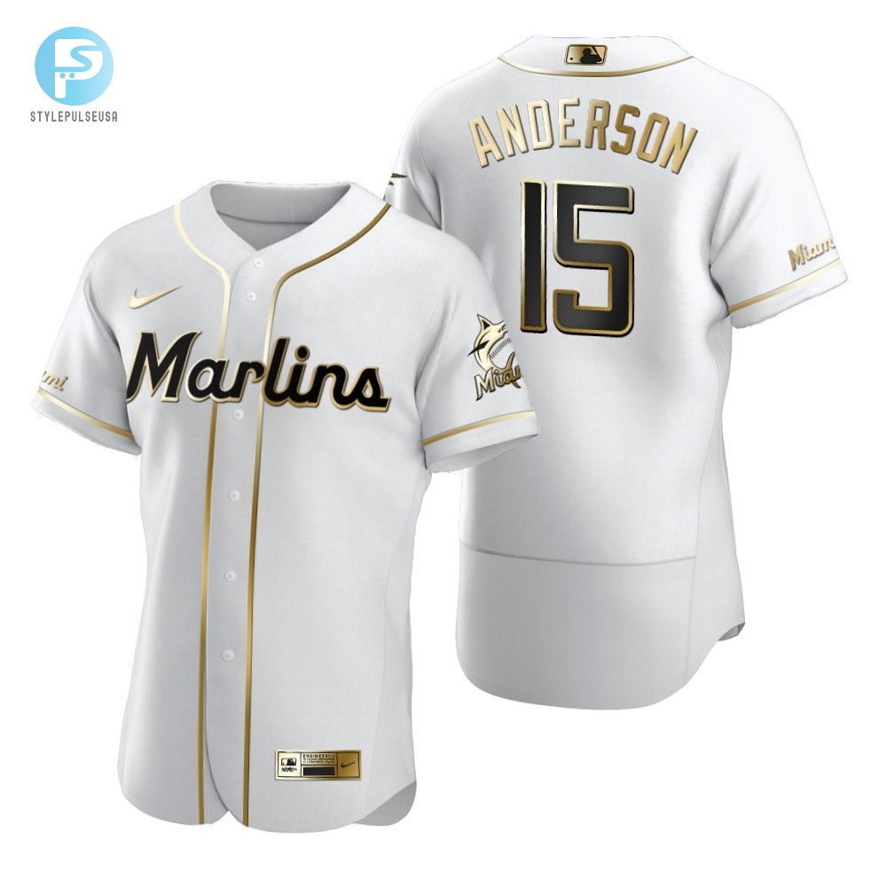 Miami Marlins 15 Brian Anderson Mlb Golden Brandedition White Jersey Gift For Marlins Fans 