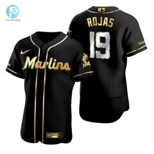 Miami Marlins 19 Miguel Rojas Mlb Golden Brandedition Black Jersey Gift For Marlins Fans stylepulseusa 1 1