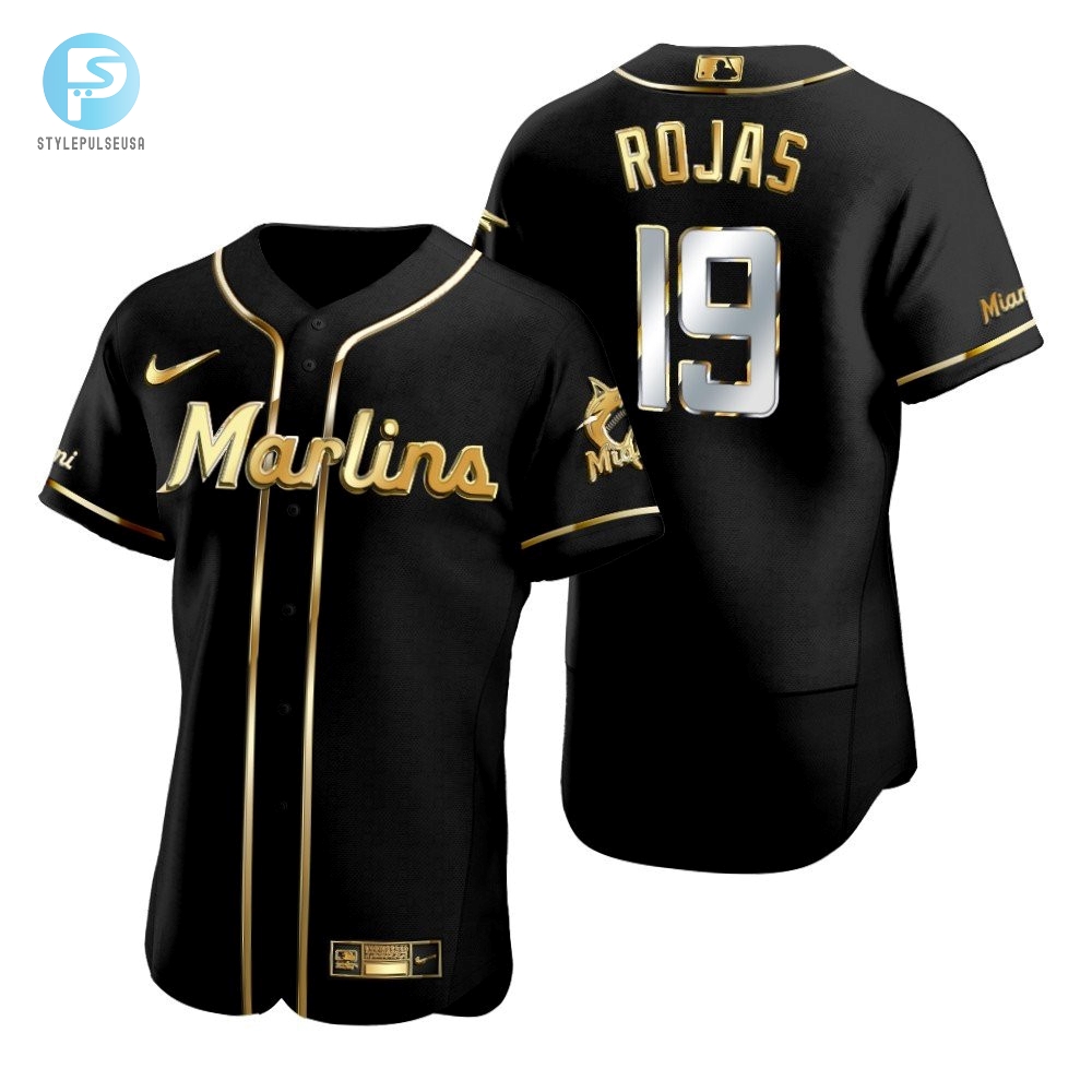 Miami Marlins 19 Miguel Rojas Mlb Golden Brandedition Black Jersey Gift For Marlins Fans 