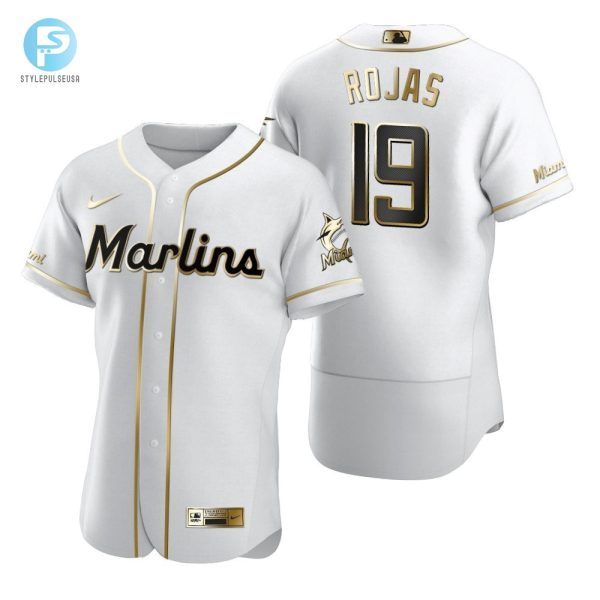 Miami Marlins 19 Miguel Rojas Mlb Golden Brandedition White Jersey Gift For Marlins Fans stylepulseusa 1 1