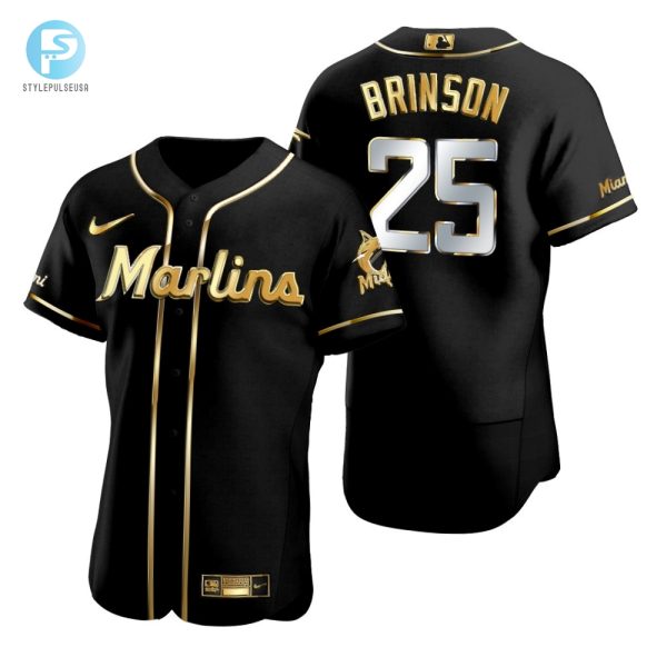 Miami Marlins 25 Lewis Brinson Mlb Golden Brandedition Black Jersey Gift For Marlins Fans stylepulseusa 1