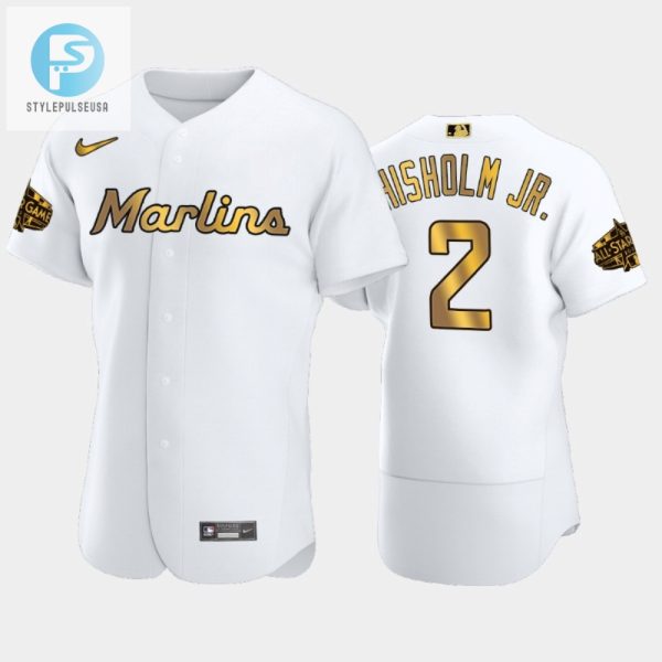 Miami Marlins Jazz Chisholm Jr. 2 White Gold 202223 Allstar Game Jersey stylepulseusa 1