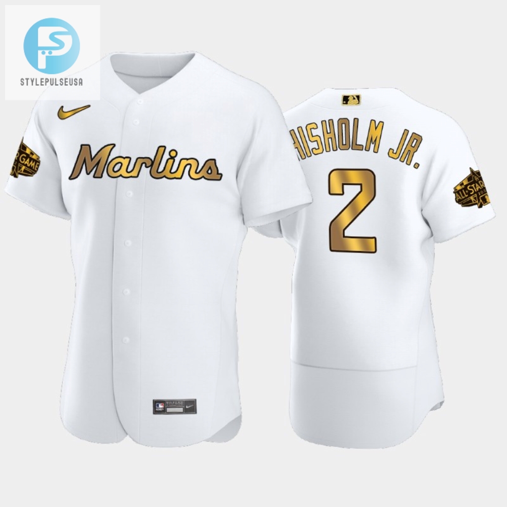 Miami Marlins Jazz Chisholm Jr. 2 White Gold 202223 Allstar Game Jersey 