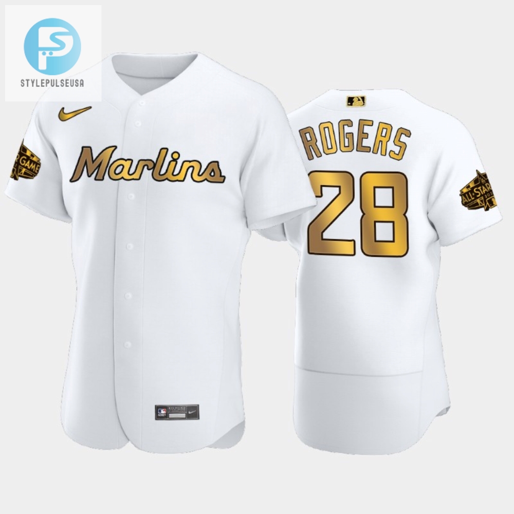 Miami Marlins Trevor Rogers 28 White Gold 202223 Allstar Game Jersey 