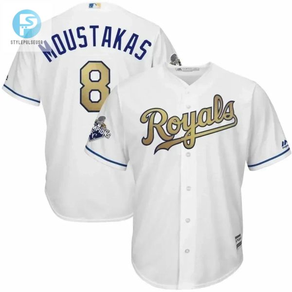 Mike Moustakas Kansas City Royals 2015 World Series Champions Gold Program Cool Base Player Jersey White stylepulseusa 1