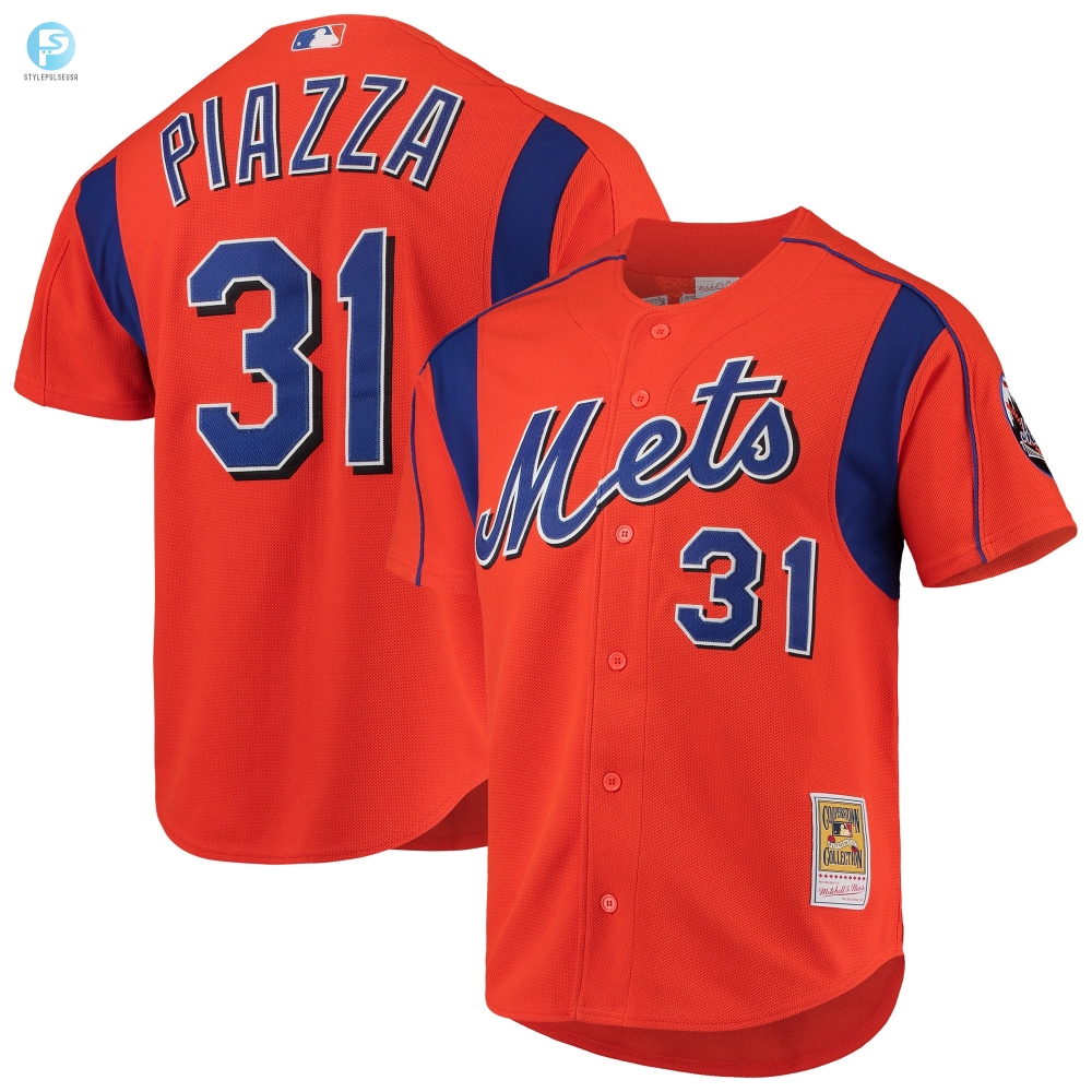 Mike Piazza New York Mets Mitchell  Ness Cooperstown Collection Mesh Batting Practice Jersey  Orange Mlb 