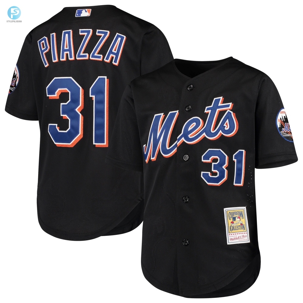 Mike Piazza New York Mets Mitchell And Ness Cooperstown Collection Mesh Batting Practice Jersey Black Mlb 