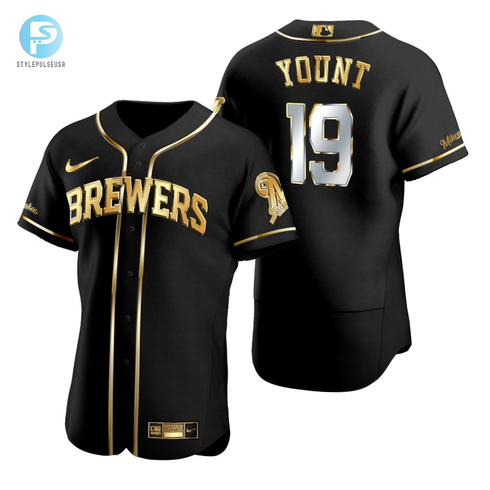 Milwaukee Brewers 19 Robin Yount Mlb Golden Brandedition Black Jersey Gift For Brewers Fans 