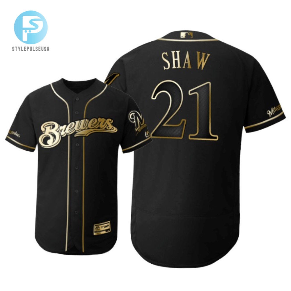 Milwaukee Brewers 21 Travis Shaw Mlb 2019 Golden Brandedition Black Jersey Gift For Brewers Fans 