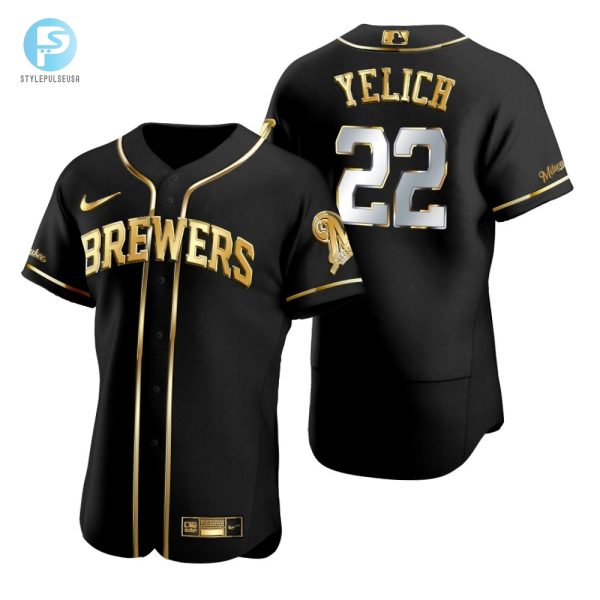 Milwaukee Brewers 22 Christian Yelich Mlb Golden Brandedition Black Jersey Gift For Brewers Fans stylepulseusa 1 1