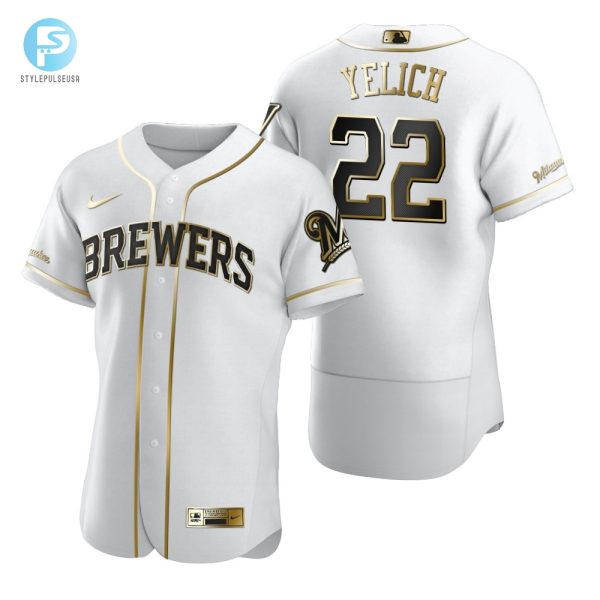 Milwaukee Brewers 22 Christian Yelich Mlb Golden Brandedition White Jersey Gift For Brewers Fans stylepulseusa 1