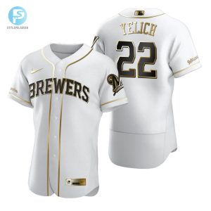 Milwaukee Brewers 22 Christian Yelich Mlb Golden Brandedition White Jersey Gift For Brewers Fans stylepulseusa 1 1