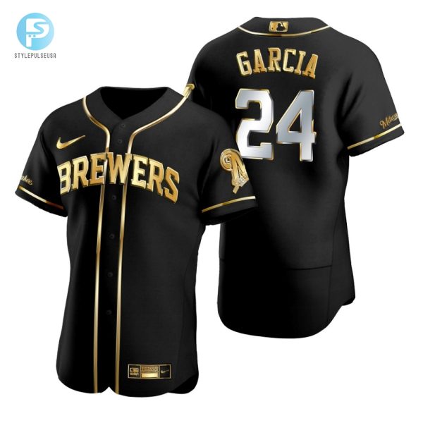 Milwaukee Brewers 24 Avisail Garcia Mlb Golden Brandedition Black Jersey Gift For Brewers Fans stylepulseusa 1