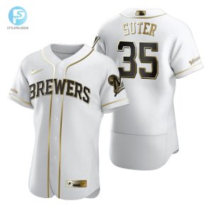 Milwaukee Brewers 35 Brent Suter Mlb Golden Brandedition White Jersey Gift For Brewers Fans stylepulseusa 1 1