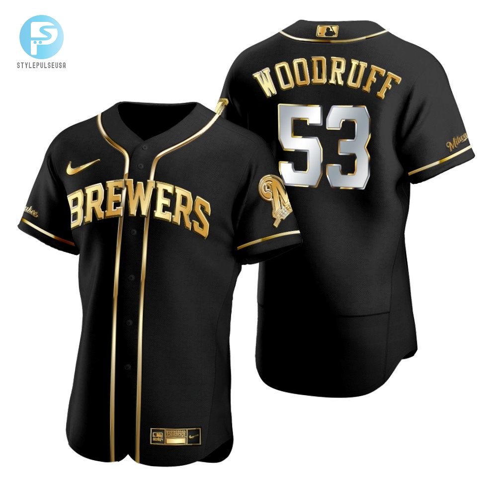 Milwaukee Brewers 53 On Woodruff Mlb Golden Brandedition Black Jersey Gift For Brewers Fans 