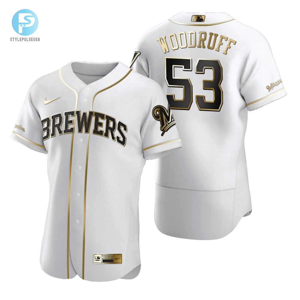 Milwaukee Brewers 53 On Woodruff Mlb Golden Brandedition White Jersey Gift For Brewers Fans 