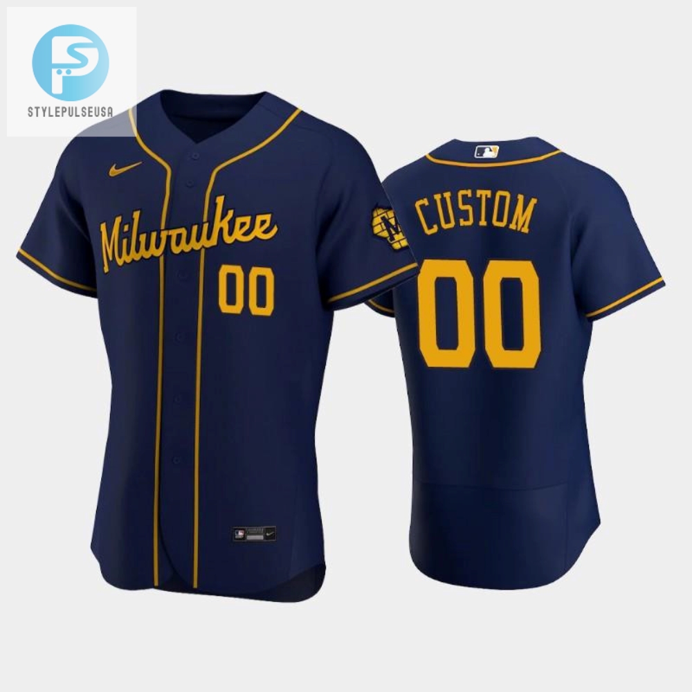 Milwaukee Brewers 00 Custom Alternate Team Navy Jersey 