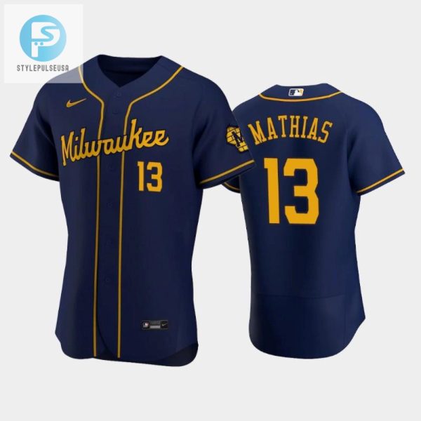 Milwaukee Brewers 13 Mark Mathias Alternate Team Navy Jersey stylepulseusa 1