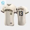 Milwaukee Brewers 13 Mark Mathias Home Team Cream Jersey stylepulseusa 1