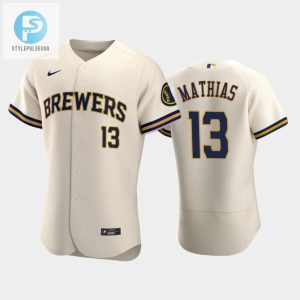 Milwaukee Brewers 13 Mark Mathias Home Team Cream Jersey stylepulseusa 1 1