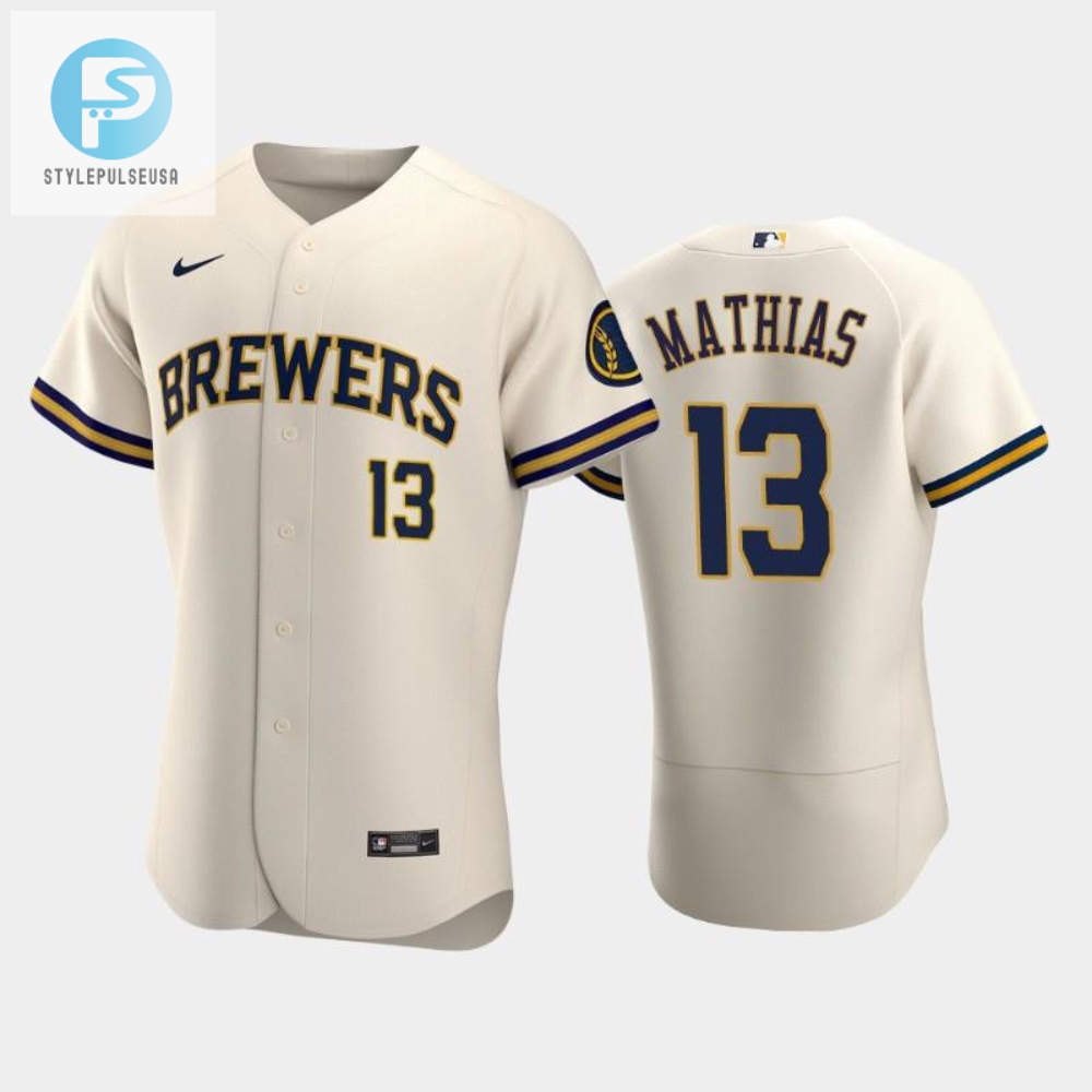 Milwaukee Brewers 13 Mark Mathias Home Team Cream Jersey 