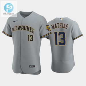 Milwaukee Brewers 13 Mark Mathias Road Team Gray Jersey stylepulseusa 1 1