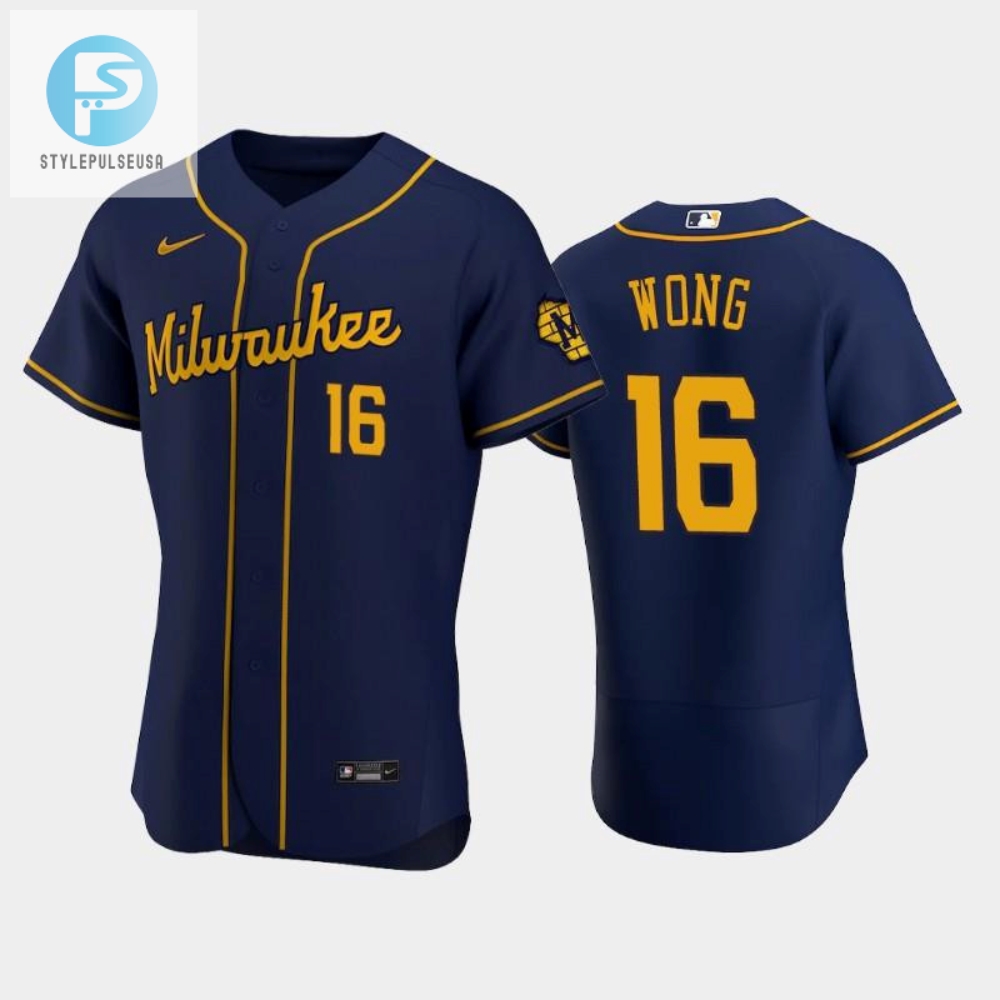 Milwaukee Brewers 16 Kolten Wong Alternate Team Navy Jersey 