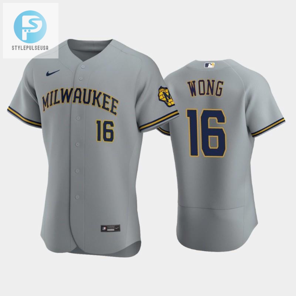 Milwaukee Brewers 16 Kolten Wong Road Team Gray Jersey 