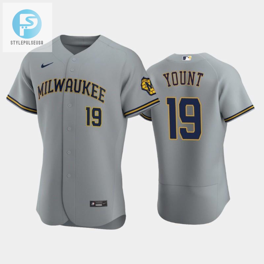 Milwaukee Brewers 19 Robin Yount Road Team Gray Jersey 