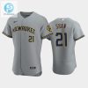 Milwaukee Brewers 21 Travis Shaw Road Team Gray Jersey stylepulseusa 1