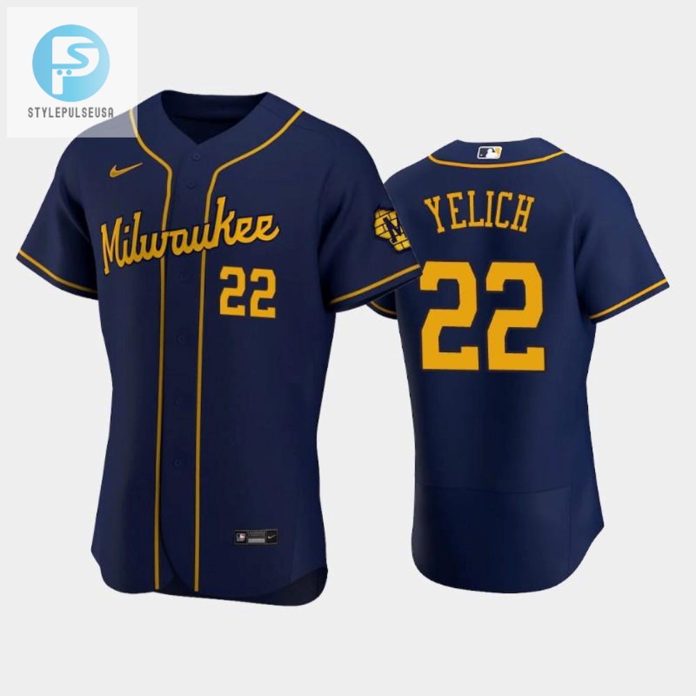 Milwaukee Brewers 22 Christian Yelich Alternate Team Navy Jersey 