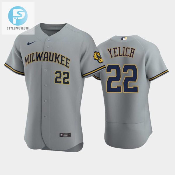 Milwaukee Brewers 22 Christian Yelich Road Team Gray Jersey stylepulseusa 1