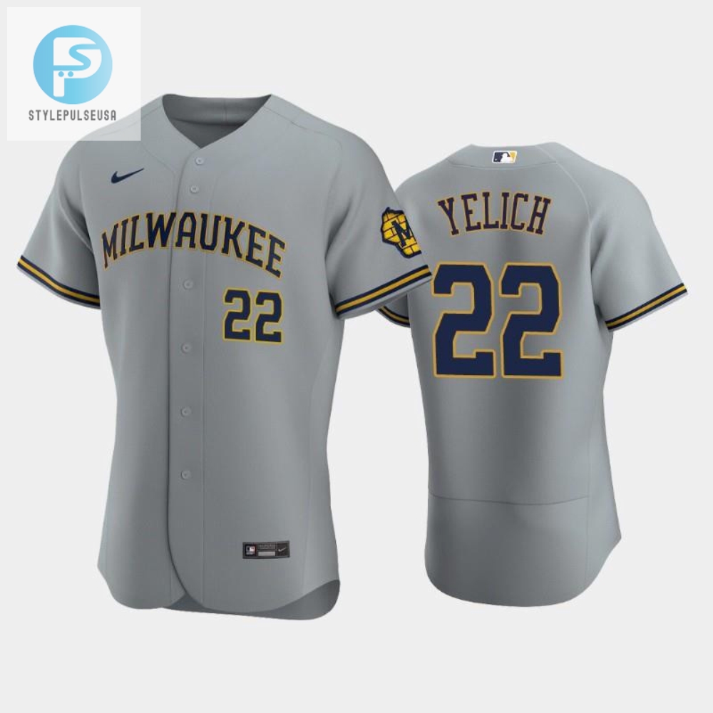 Milwaukee Brewers 22 Christian Yelich Road Team Gray Jersey 